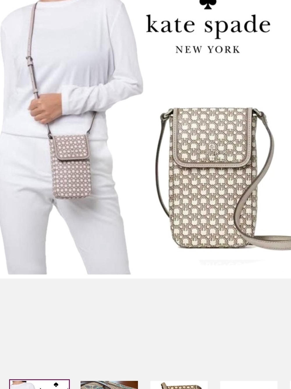 kate spade Ny North /South Spade Link Crossbody Phone Bag Cream /tan - Picture 1 of 10